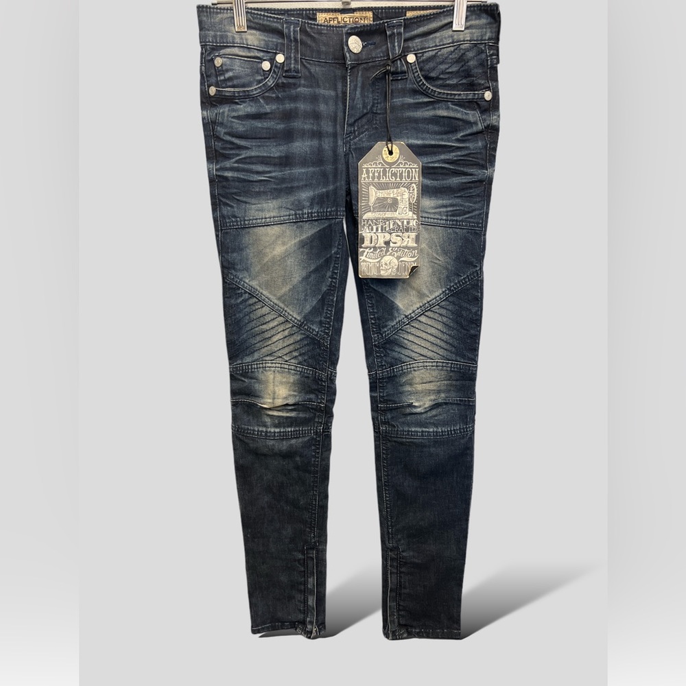 AFFLICTION Jeans‎ Women 26 Dark Wash Raquel Acid Wash Look Moto Skinny Stretch